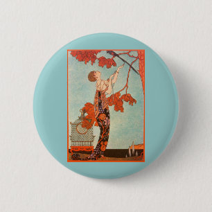 Vintage Art Deco, Flighty Bird by George Barbier 6 Cm Round Badge