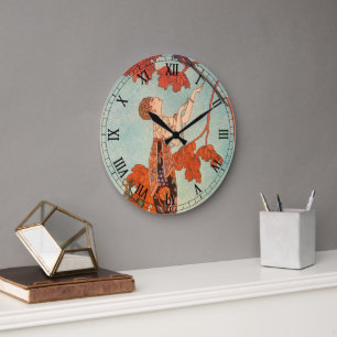 Vintage Art Deco, Flighty Bird by George Barbier Large Clock