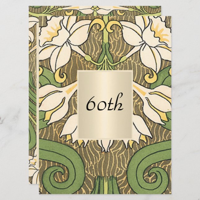 Vintage Art Deco Floral Birthday Party Invitation (Front/Back)