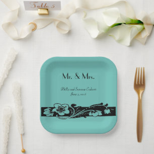 Vintage Art Deco Floral Border Wedding Paper Plate