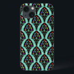 Vintage Art Deco Flower Fan Mosaic iPhone 13 Case<br><div class="desc">A vintage,  art deco inspired fan shaped pattern with colourful flowers on black with a mint green,  faintly geometric background. Inspired by the roaring twenties / Gatsby. A classic,  pretty,  modern floral design for anyone who likes the 20's / an antique feel.</div>