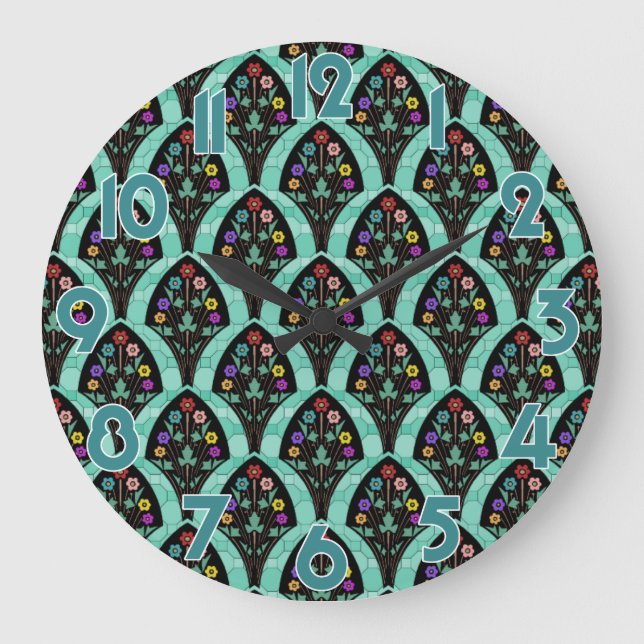 Vintage Art Deco Flower Fan Mosaic Large Clock (Front)