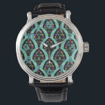 Vintage Art Deco Flower Fan Mosaic Watch<br><div class="desc">A vintage, art deco inspired fan shaped pattern with colourful flowers on black with a mint green, faintly geometric background. Inspired by the roaring twenties / Gatsby. A classic, pretty, modern floral design for anyone who likes the 20's / an antique feel. The watch numbers are a blue-green colour with...</div>
