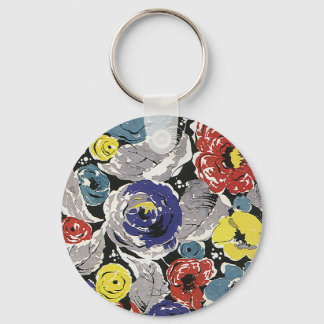 Vintage Art Deco Flowers, Roses Floral Pattern Key Ring