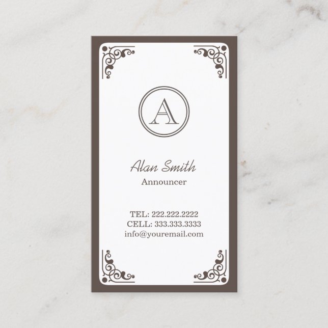 Vintage Art Deco Framed Announcer Business Card (Front)