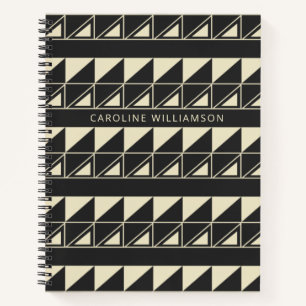 Vintage Art Deco Geometric in Black Personalised Notebook
