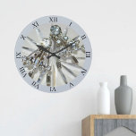 Vintage Art Deco Glam Rhinestones Acrylic  Large Clock<br><div class="desc">The photographic image of vintage art deco rhinestone earrings adds the retro glam to this elegant and glamourous acrylic wall clock. The artdeco jewellery lays on a background of cut crystal. The overall look is a silvery grey that seems to sparkle with hints of icy pale blue. It is striking...</div>