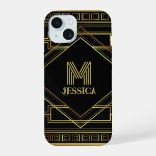 vintage art deco gold and black pattern geometric iPhone 15 case