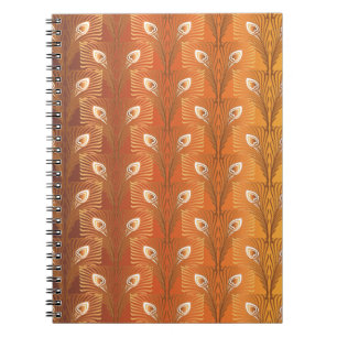 Vintage art deco gold peacock feather pattern spiral notebook