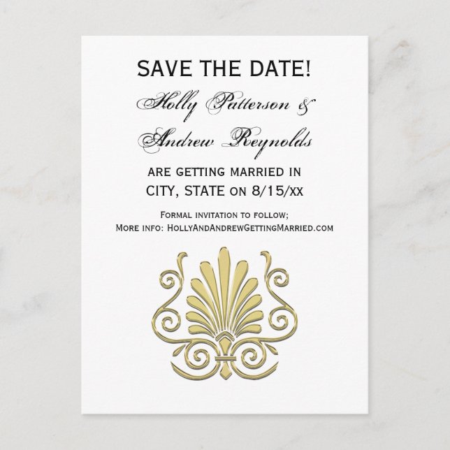 Vintage Art Deco Gold Plume Arabesque Announcement Postcard (Front)