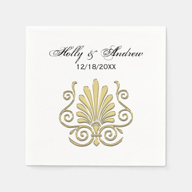 Vintage Art Deco Gold Plume Arabesque Napkin (Front)