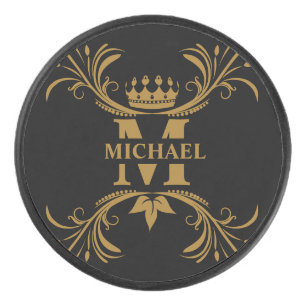 Vintage Art Deco Golden Name Monogram Hockey Puck