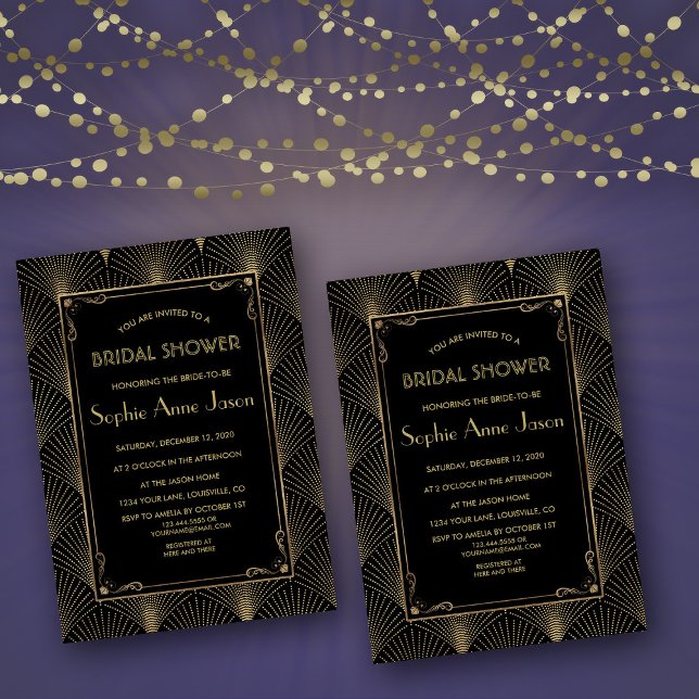 Vintage Art Deco Great Gatsby Bridal Shower Invite (bridal shower invite, Art Deco bridal shower invitation, gold black bridal shower, roaring 20s )