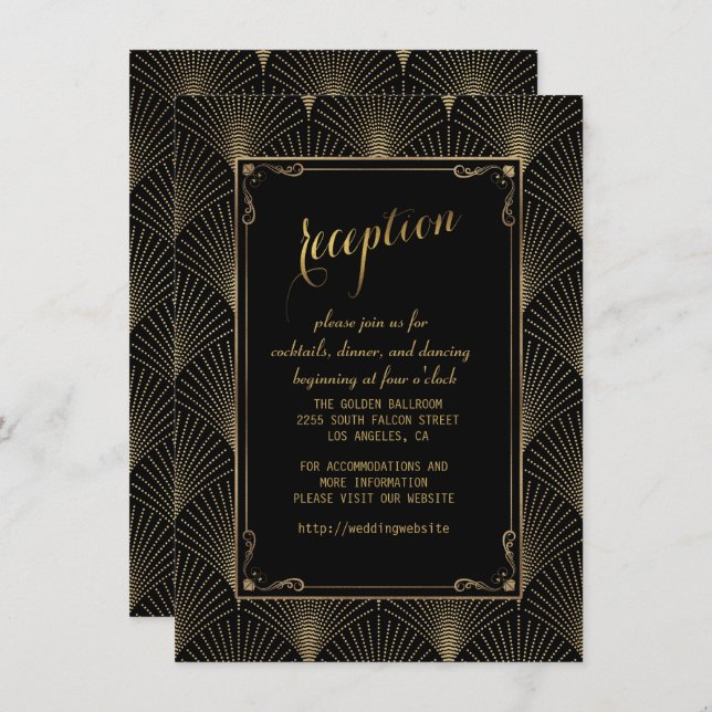 Vintage Art Deco Great Gatsby Wedding Reception Invitation (Front/Back)