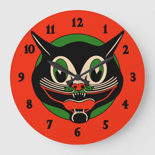 Vintage Art Deco Halloween Cat Large Clock (Front)