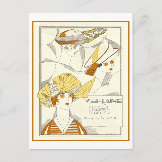 Vintage Art Deco Hat Advertisement Postcard (Front)