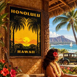 Vintage Art Deco Honolulu, Hawaii Tourism Travel Poster