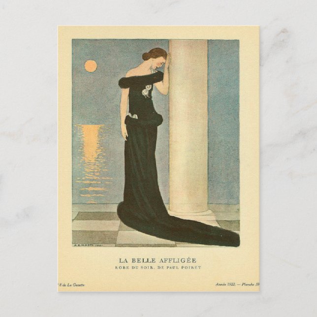 Vintage Art Deco Illustration ~ La Belle Affligee Postcard (Front)