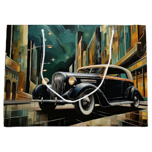 Vintage Art Deco-Inspired Car Under Moonlight Large Gift Bag