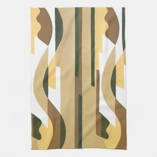 Vintage Art Deco Jazz Curve Pattern Autumn Colours Tea Towel