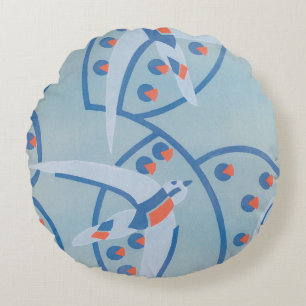 Vintage Art Deco Jazz Pochoir Birds Animal Pattern Round Cushion