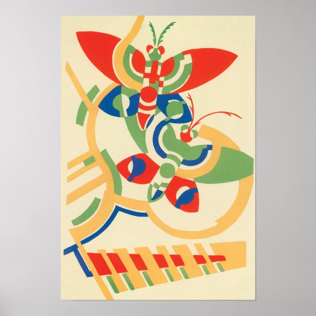 Vintage Art Deco Jazz Pochoir Garden Butterflies Poster (Front)