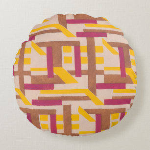 Vintage Art Deco Jazz Pochoir Geometric Pattern Round Cushion