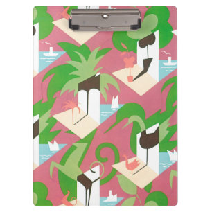 Vintage Art Deco Jazz Pochoir Palm Trees and Birds Clipboard