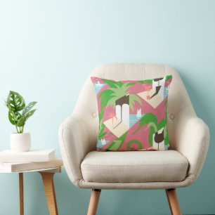 Vintage Art Deco Jazz Pochoir Palm Trees and Birds Cushion