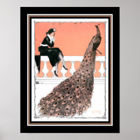 Vintage, Art Deco "Lady & Peacock"