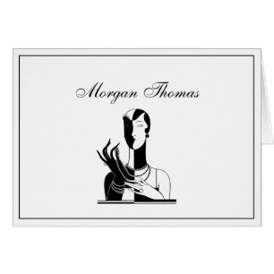 Vintage Art Deco Lady With Pearls Black Transp