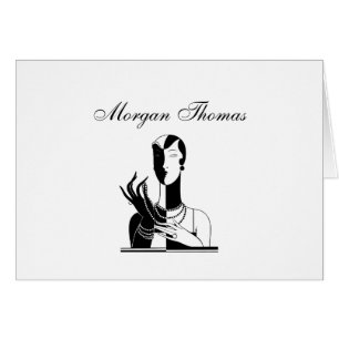 Vintage Art Deco Lady With Pearls Black Transp