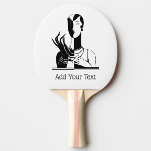 Vintage Art Deco Lady With Pearls Black Transp Ping Pong Paddle