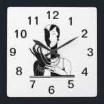 Vintage Art Deco Lady With Pearls Black Transp Square Wall Clock<br><div class="desc">Vintage Art Deco Lady With Pearls - Vintage Advertising Art - Black & Transparent Image Customizable invitations and accessories with a stylized vintage art deco advertising art image of a fashionable 1920s - 1930s woman wearing pearls. You can easily customize these products by adding text fields, removing existing text fields,...</div>