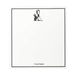 Vintage Art Deco Lady With Pearls Blk White Notepad