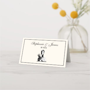 Vintage Art Deco Lady With Pearls Blk White Place Card