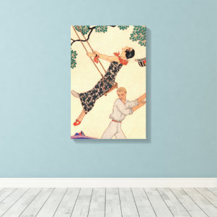 Vintage Art Deco Love, The Swing by George Barbier Canvas Print