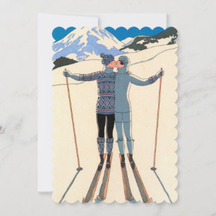 Vintage Art Deco, Lovers in the Snow Wedding Invitation