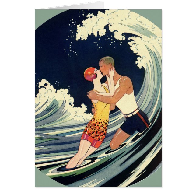 Vintage Art Deco, Lovers Kiss at the Beach (Front)
