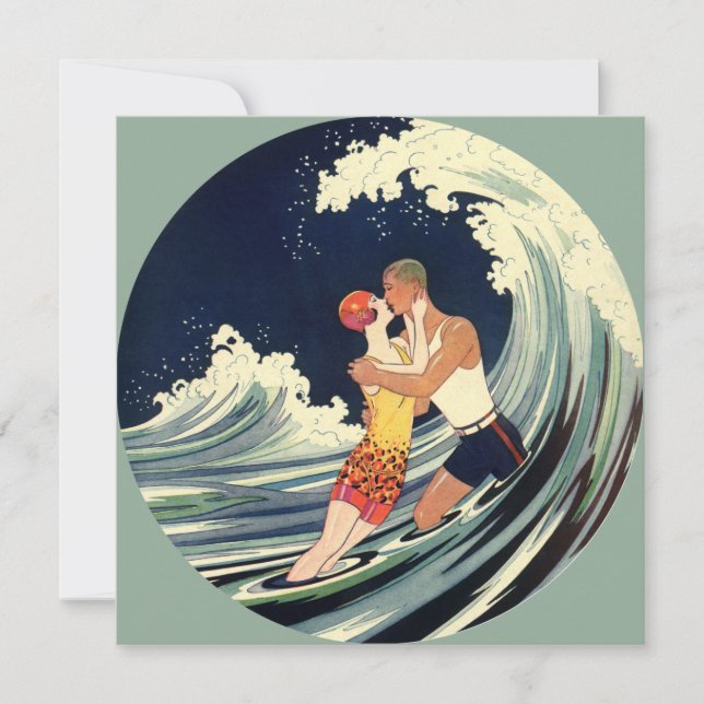 Vintage Art Deco, Lovers Kiss at the Beach (Front)