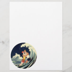 Vintage Art Deco Lovers Kiss in the Waves at Beach Flyer