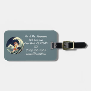 Vintage Art Deco Lovers Kiss in the Waves at Beach Luggage Tag
