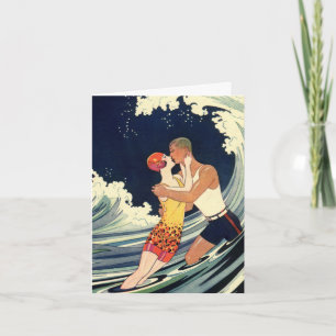 Vintage Art Deco, Lovers Kiss Thank You Card