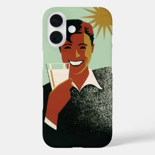 Vintage Art Deco, Man with Cocktail in the Sun iPhone 16 Case