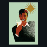 Vintage Art Deco, Man with Cocktail in the Sun Poster<br><div class="desc">Vintage illustration beverages image featuring a happy,  grinning man drinking a fun and refreshing summer cocktail or soda with the sun shining. A big smile with bright white teeth! Enjoy your sunny vacation! Cheers!</div>