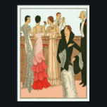 Vintage Art Deco Martini Party Poster<br><div class="desc">Wonderful vintage art deco image of beautiful women and handsome gentlemen at a cocktail party or New Year's Eve celebration in the 1920's or 1930's. Fashionable ladies with bobbed hair in evening gowns, beads, baubles, lace and feathered trumpet skirts, wearing fine diamonds and pearls. Man in tuxedo, white tie and...</div>