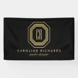 Vintage Art Deco Monogram Gold/Black Banner