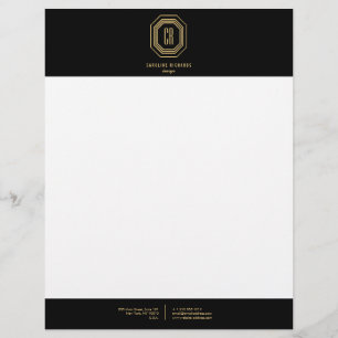 Vintage Art Deco Monogram Gold/Black Custom Letterhead