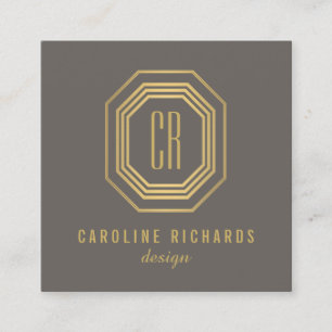 Vintage Art Deco Monogram Gold/Grey Square Business Card