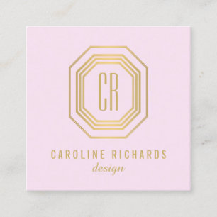 Vintage Art Deco Monogram Gold/Pink Square Business Card